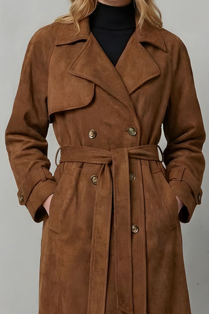 Savannah | Suede Double Breasted Belted Trench Coat
