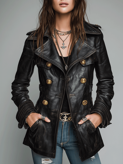Valentina | Double Breasted Leather Military Jacket