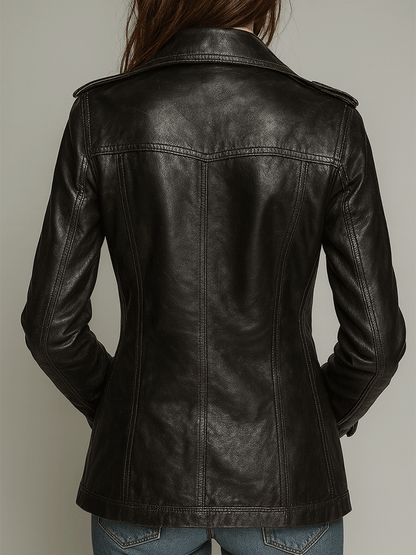 Valentina | Double Breasted Leather Military Jacket