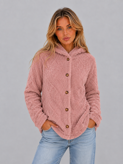 Ada | Cárdigan de forro polar tipo teddy con capucha y botones