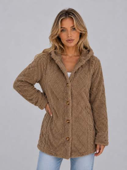 Ada | Cárdigan de forro polar tipo teddy con capucha y botones