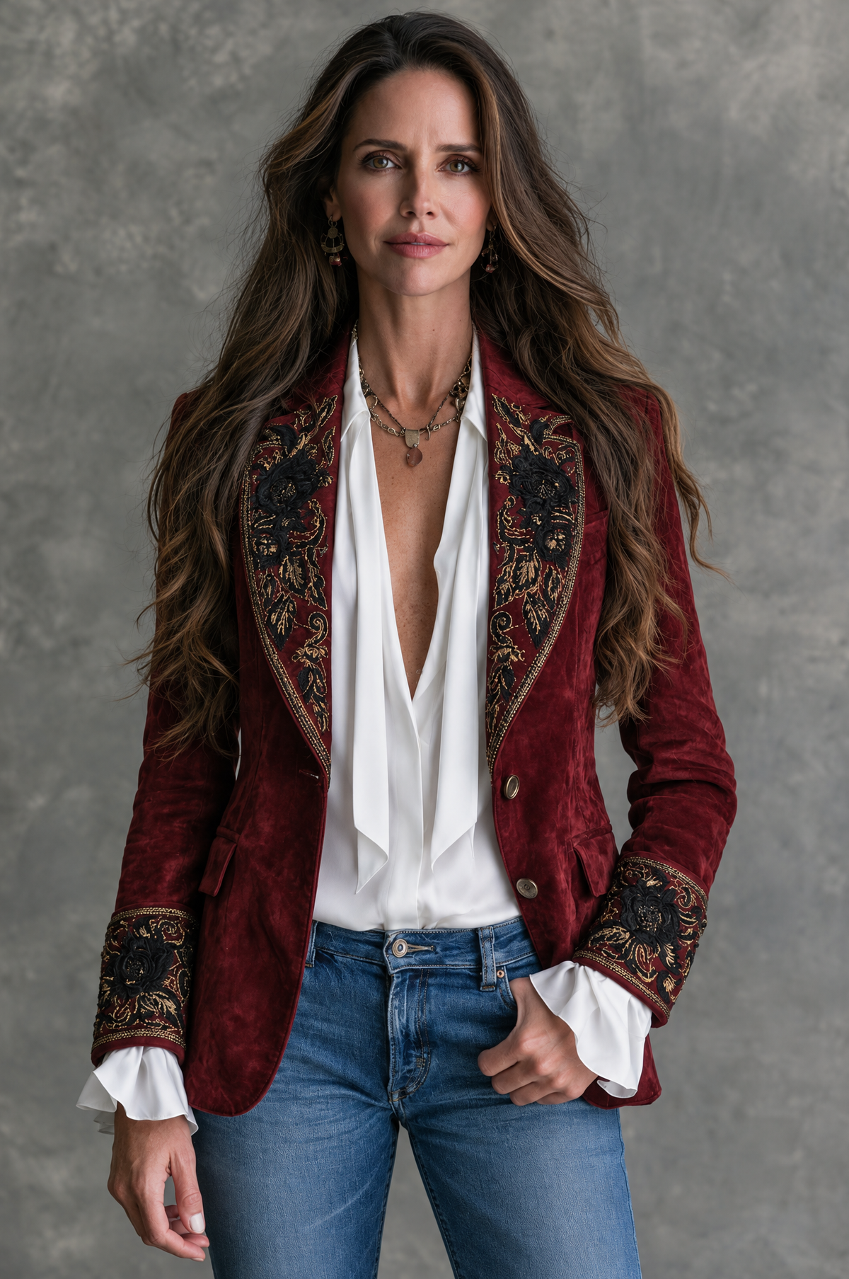 Adelaide | Blazer de microsuede con bordado floral