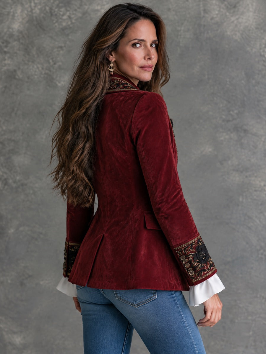 Adelaide | Blazer de microsuede con bordado floral