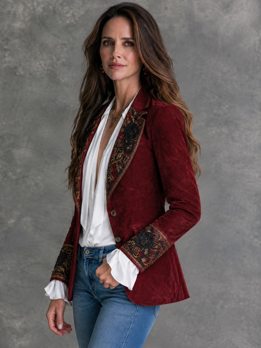 Adelaide | Blazer de microsuede con bordado floral