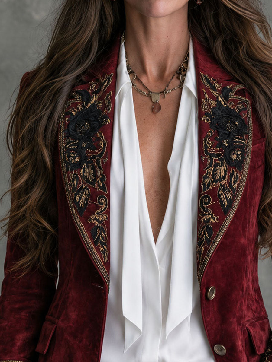 Adelaide | Blazer de microsuede con bordado floral