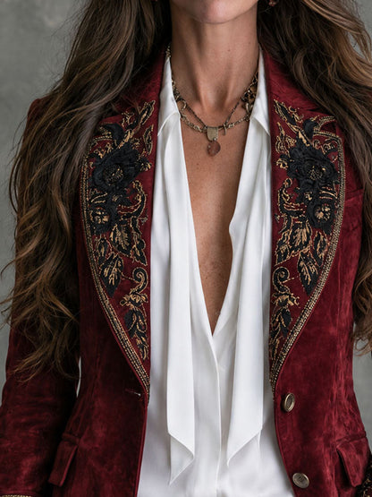 Adelaide | Blazer de microsuede con bordado floral