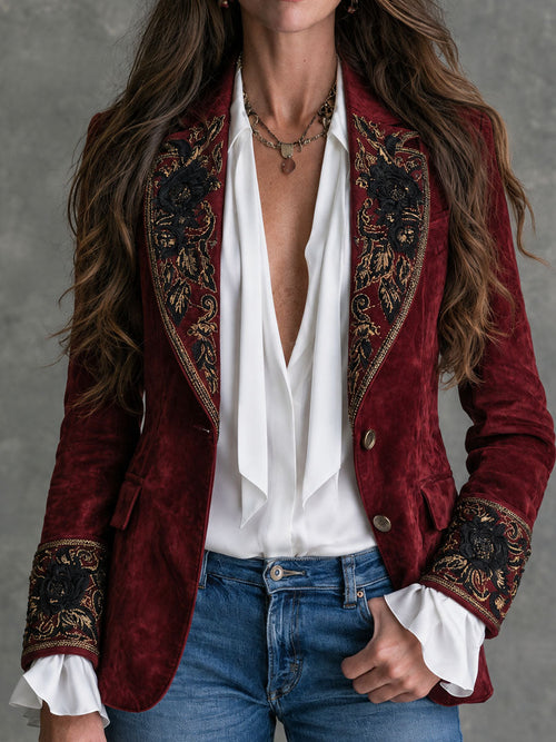 Adelaide | Blazer de microsuede con bordado floral