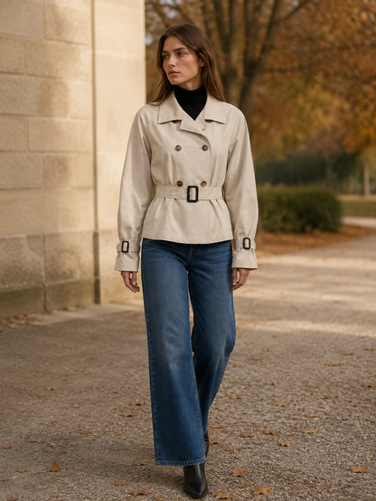 Sophie | Double Breasted Belted Short Trench Coat