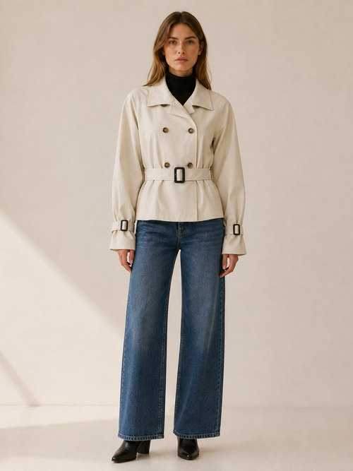 Sophie | Double Breasted Belted Short Trench Coat