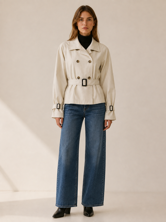 Sophie | Double Breasted Belted Short Trench Coat