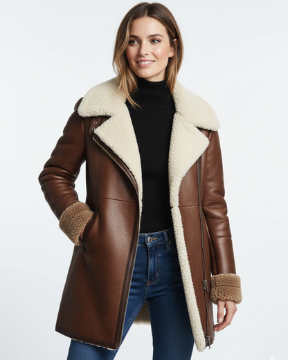 Alessia | Faux Leather Shearling Longline Jacket