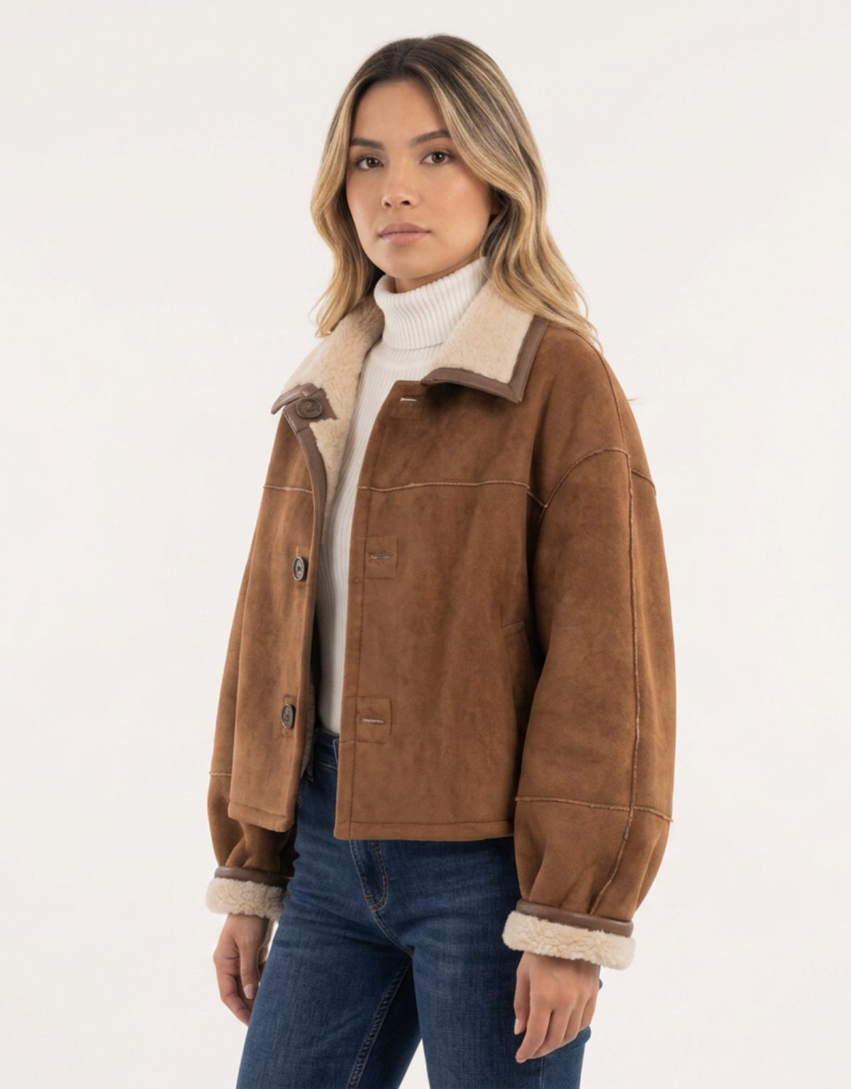 Amara | Faux Suede Sherpa Collar Jacket