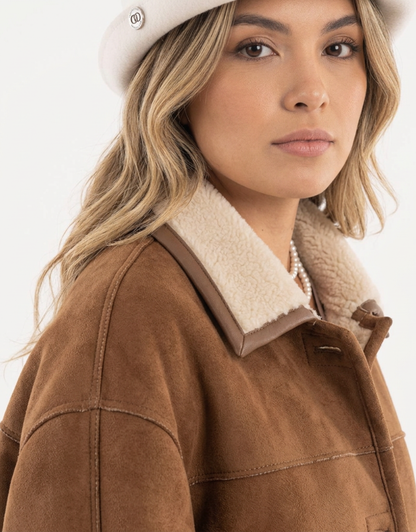 Amara | Faux Suede Sherpa Collar Jacket