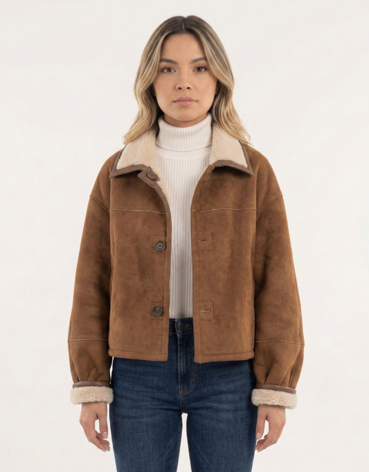Amara | Faux Suede Sherpa Collar Jacket