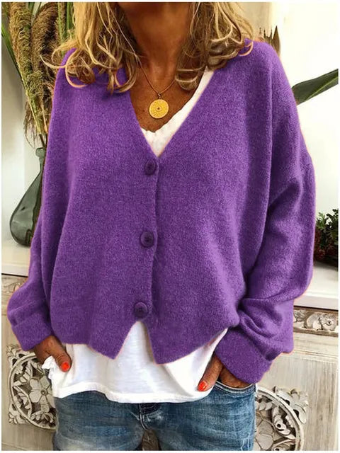Amara | Fine Knit Button-Front V-Neck Cardigan