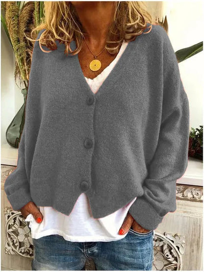 Amara | Fine Knit Button-Front V-Neck Cardigan