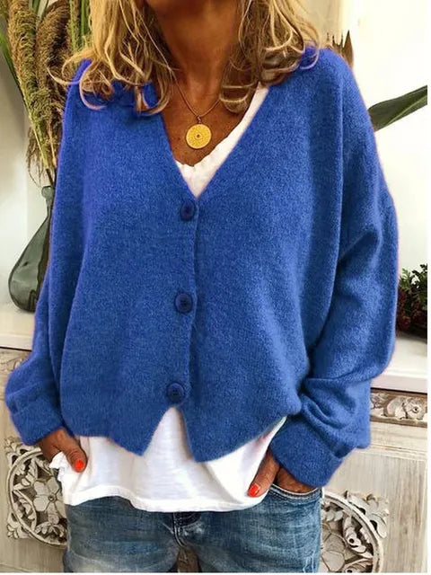 Amara | Fine Knit Button-Front V-Neck Cardigan