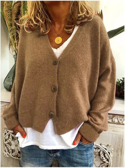Amara | Fine Knit Button-Front V-Neck Cardigan