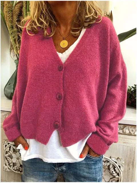 Amara | Fine Knit Button-Front V-Neck Cardigan