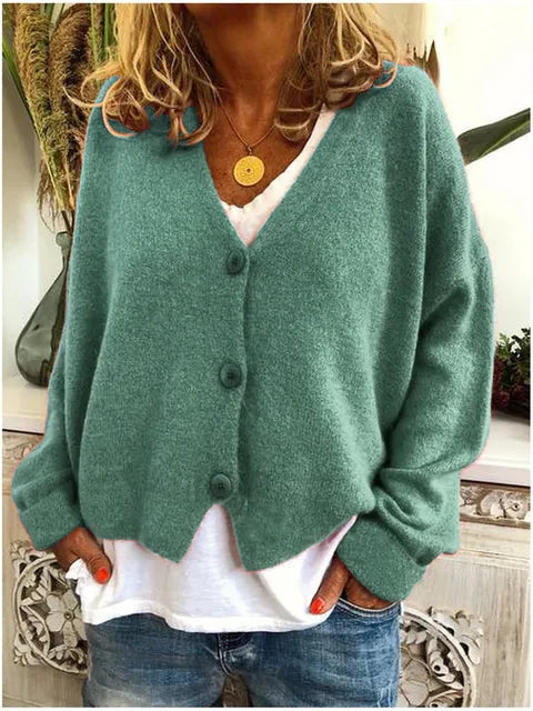 Amara | Fine Knit Button-Front V-Neck Cardigan
