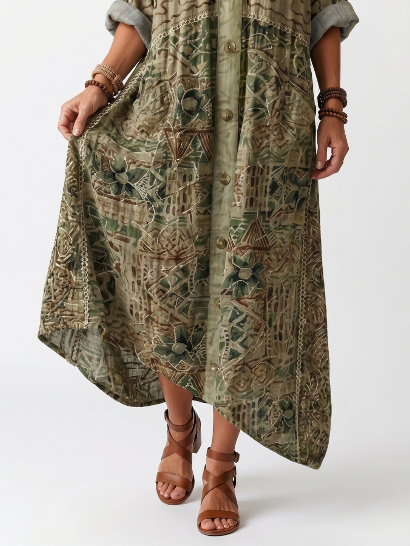 Amelia | Button Front Embroidered Oversized Pocket Midi Dress
