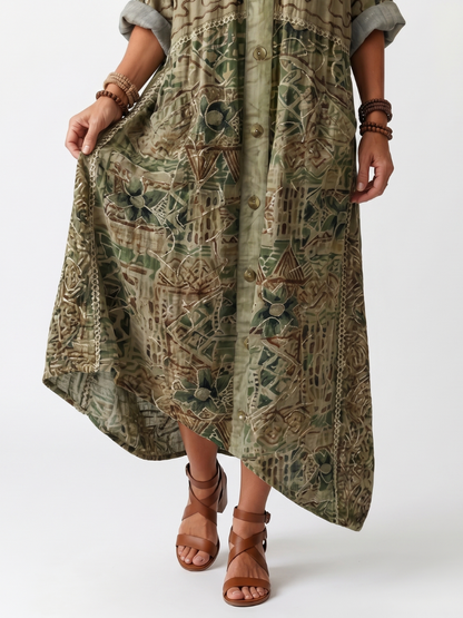 Amelia | Button Front Embroidered Oversized Pocket Midi Dress