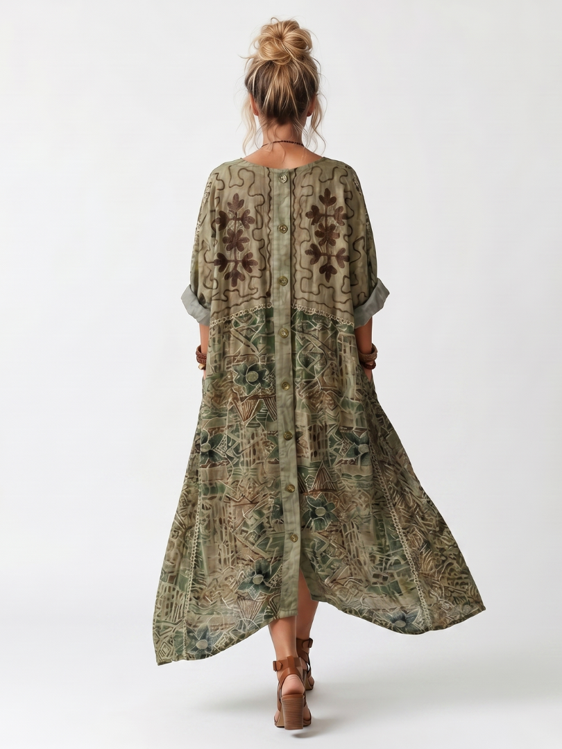 Amelia | Button Front Embroidered Oversized Pocket Midi Dress