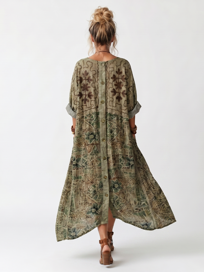 Amelia | Button Front Embroidered Oversized Pocket Midi Dress