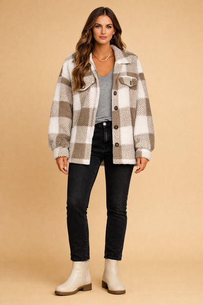 Amelia | Oversized Plaid Teddy Fleece Shirt Jacket