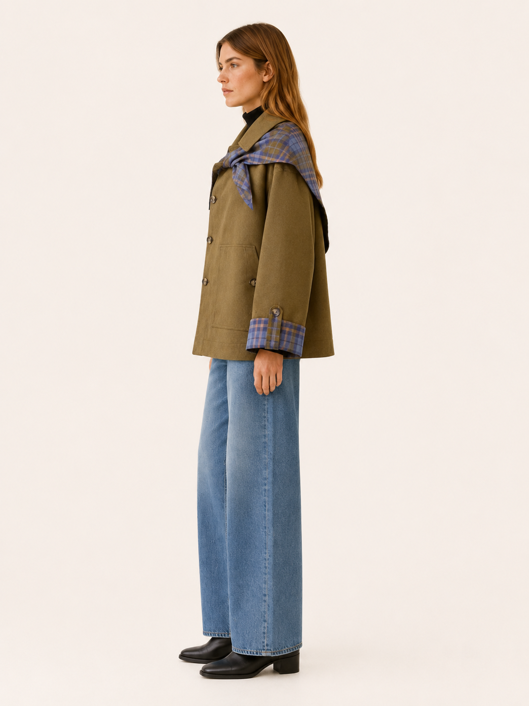 Amelia | Plaid Detail Oversized Utility Jacket