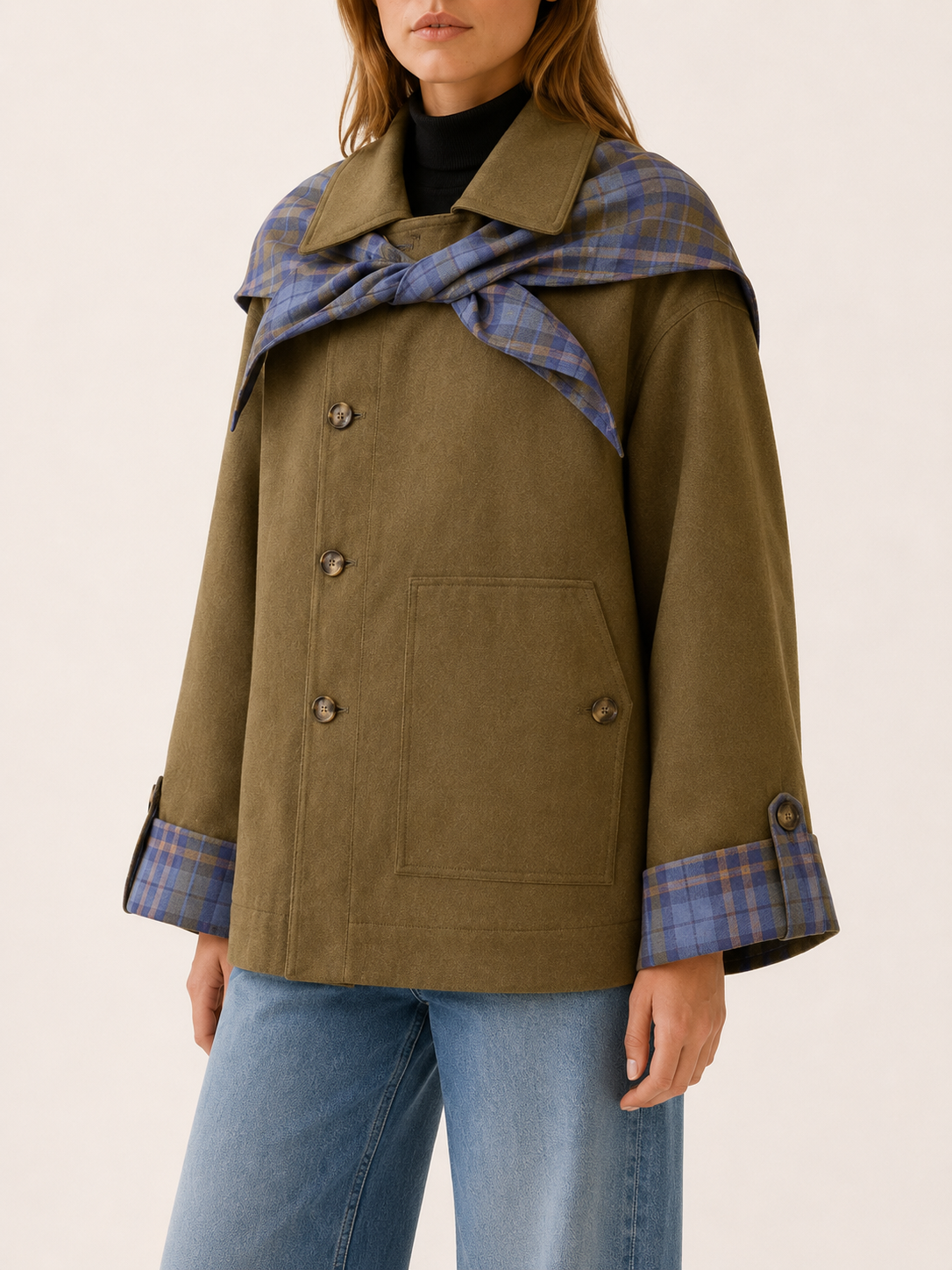 Amelia | Plaid Detail Oversized Utility Jacket