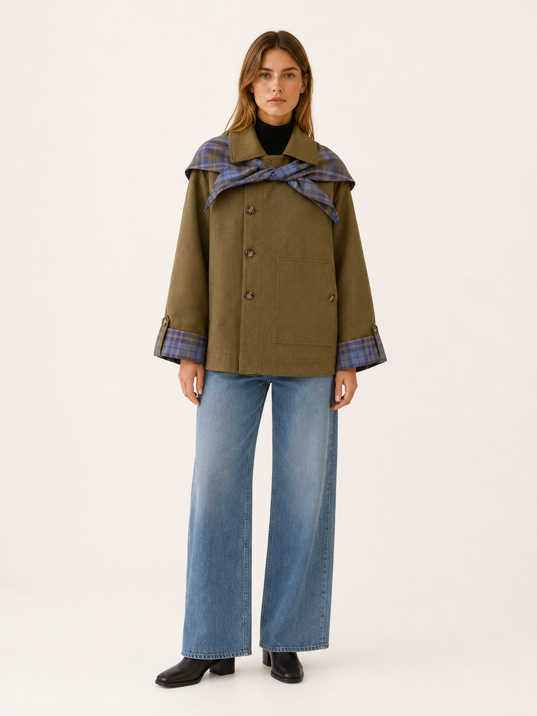 Amelia | Plaid Detail Oversized Utility Jacket