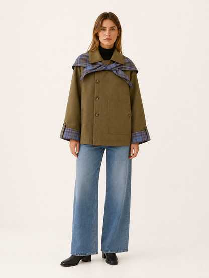 Amelia | Plaid Detail Oversized Utility Jacket
