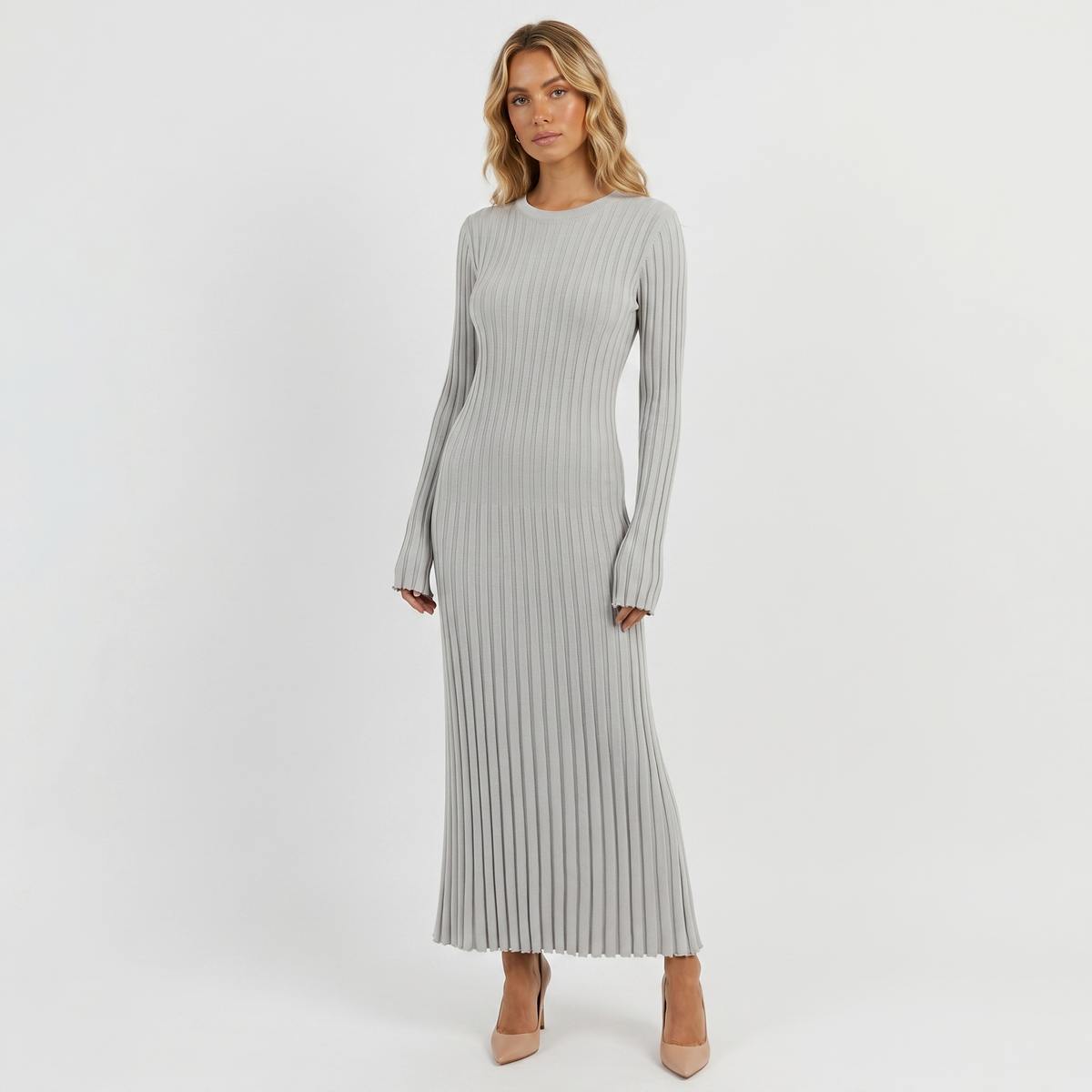 Amelia | Ribbed Knit Long Sleeve Maxi Dress