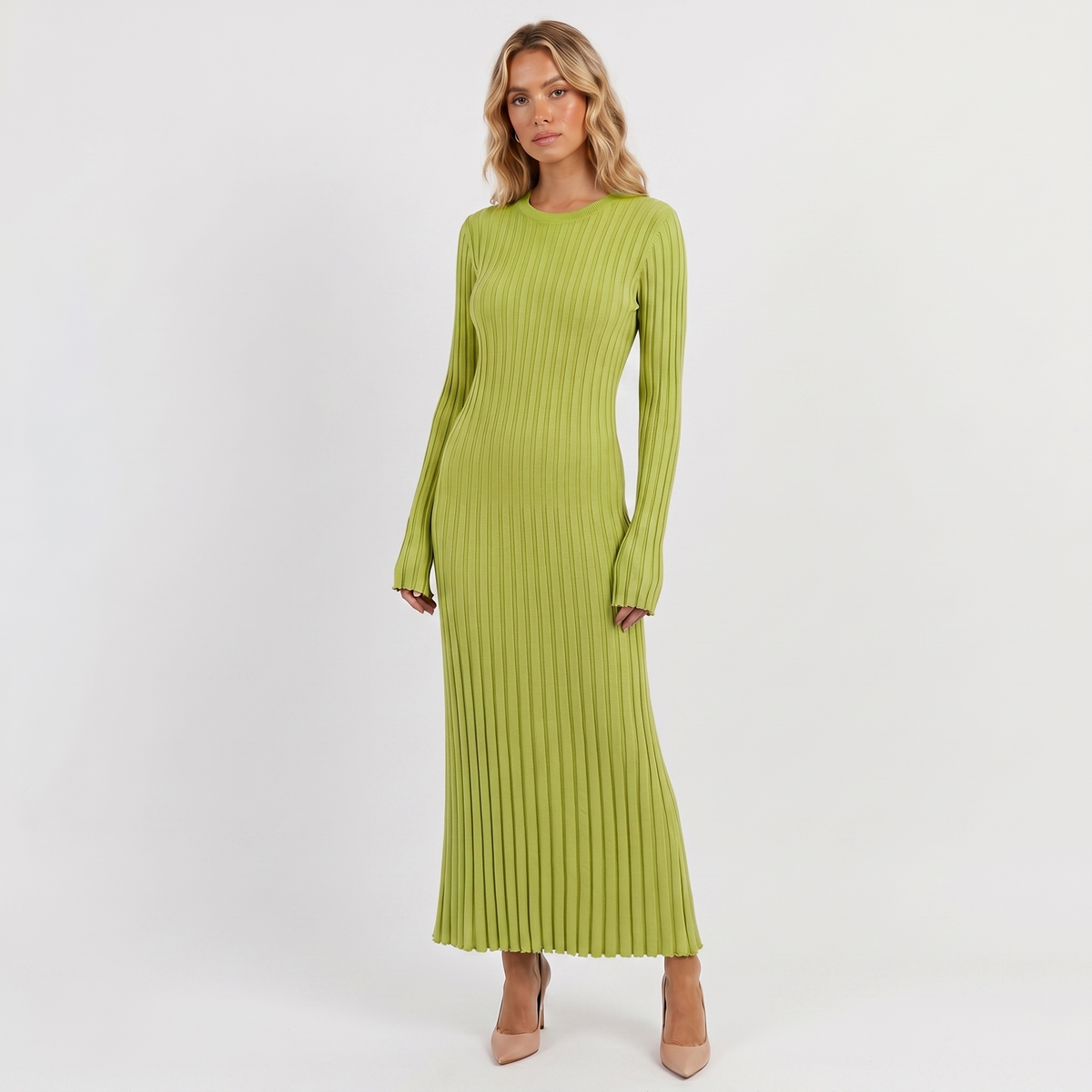 Amelia | Ribbed Knit Long Sleeve Maxi Dress