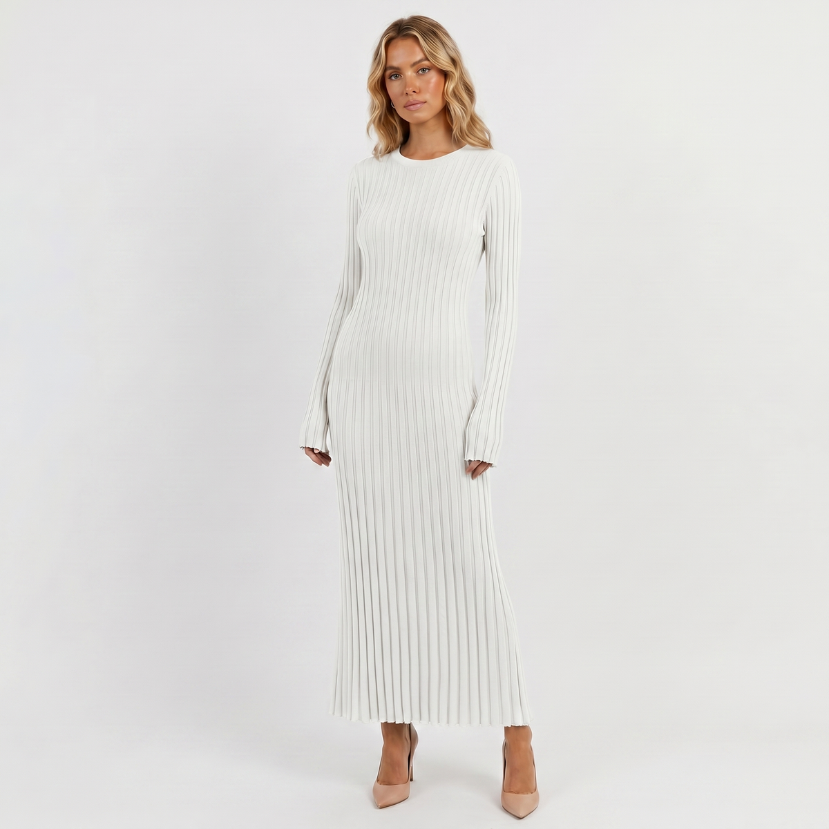 Amelia | Ribbed Knit Long Sleeve Maxi Dress