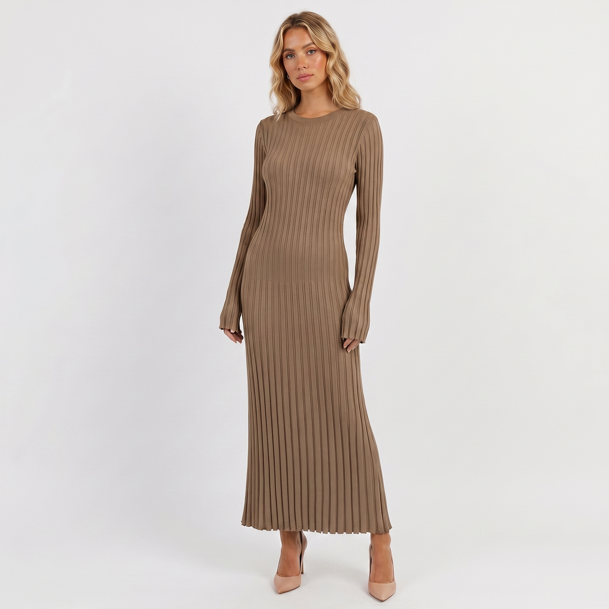 Amelia | Ribbed Knit Long Sleeve Maxi Dress