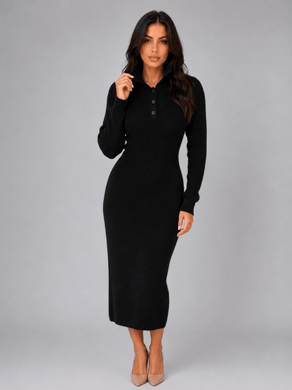 Amélie | Collared Button Knit Maxi Dress