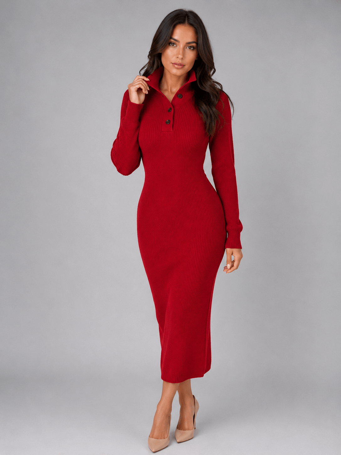 Amélie | Collared Button Knit Maxi Dress
