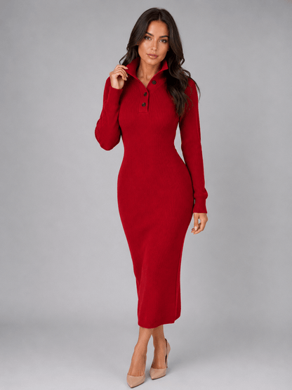 Amélie | Collared Button Knit Maxi Dress