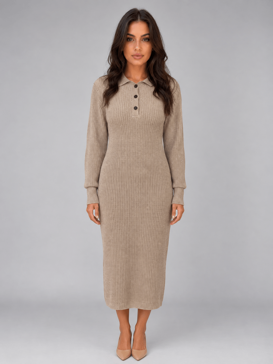 Amélie | Collared Button Knit Maxi Dress