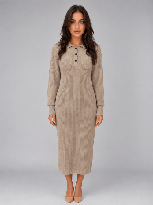 Amélie | Collared Button Knit Maxi Dress
