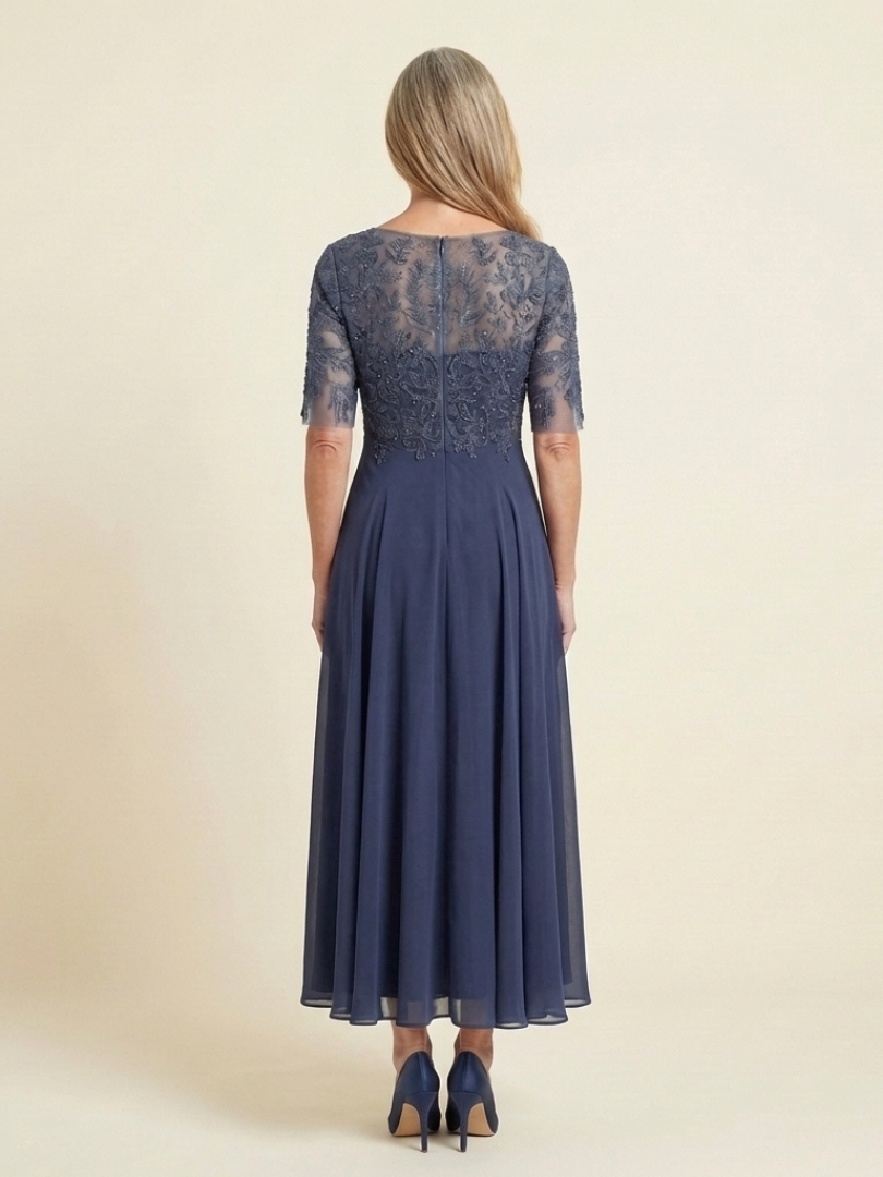 Aria | Lace Bodice Three Quarter Sleeve Midi Dress