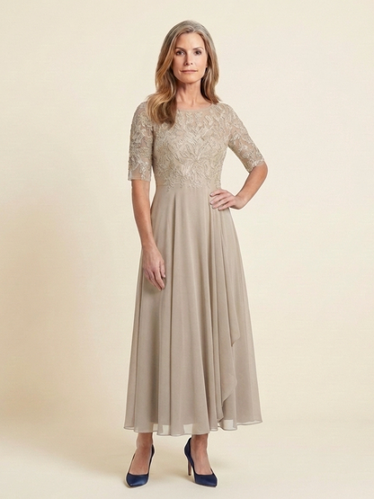 Aria | Lace Bodice Three Quarter Sleeve Midi Dress