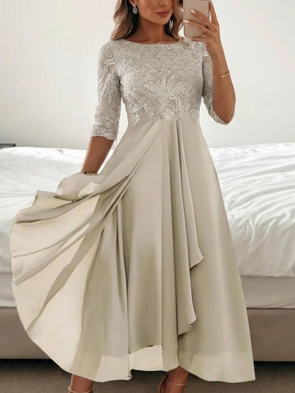 Aria | Lace Bodice Three Quarter Sleeve Midi Dress