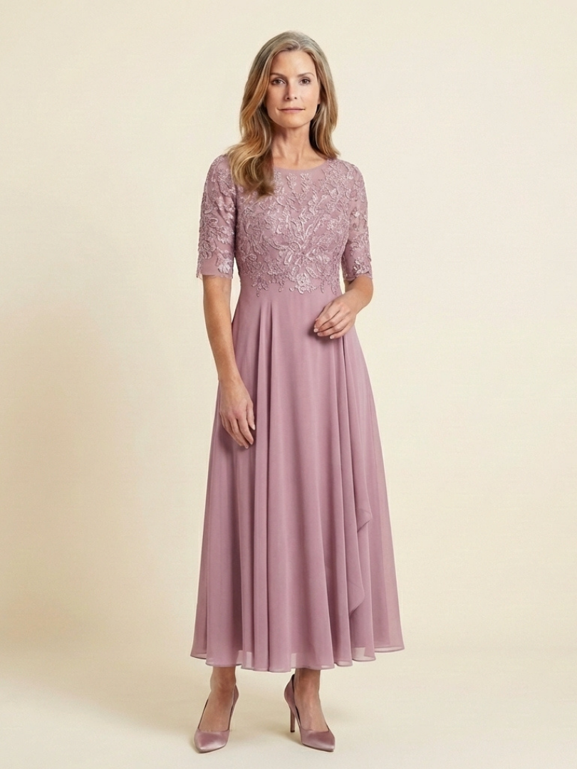 Aria | Lace Bodice Three Quarter Sleeve Midi Dress