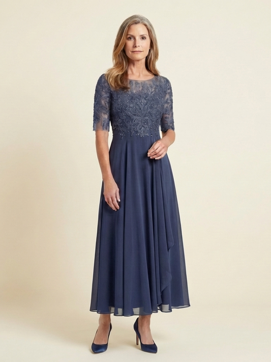 Aria | Lace Bodice Three Quarter Sleeve Midi Dress
