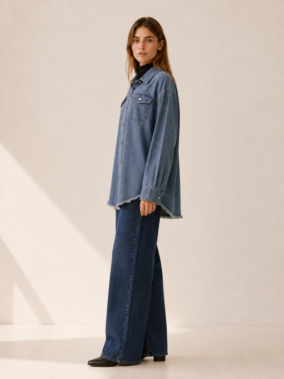 Mila | Oversized Button Up Denim Longline Jacket