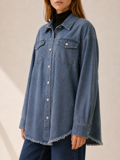 Mila | Oversized Button Up Denim Longline Jacket
