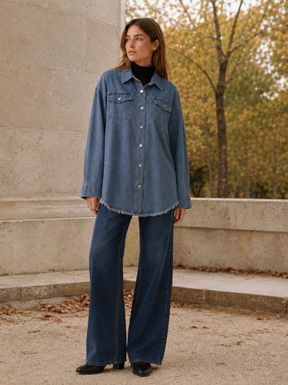 Mila | Oversized Button Up Denim Longline Jacket